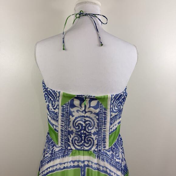 Vineyard Vines 100% Silk Halter Dress Size 4 Fit & Flare Handkerchief Hem Boho - Picture 7 of 12